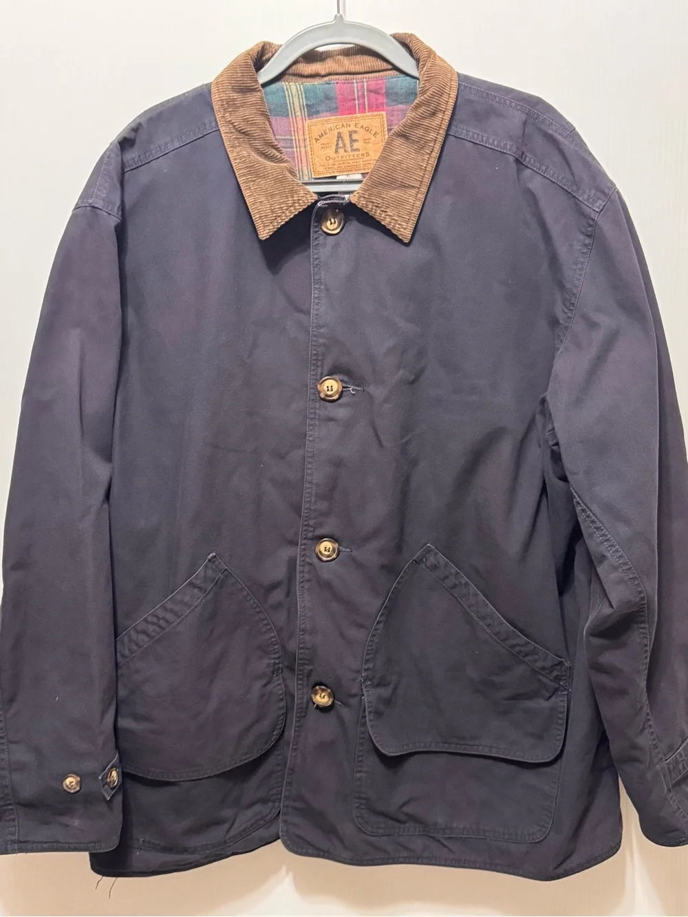 Vintage American Eagle Men’s Canvas Barn Chore Coat Flannel Lined Navy Size XL